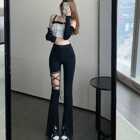 Black jeans for women's early spring 2022 new high-rise tightness slim mop split